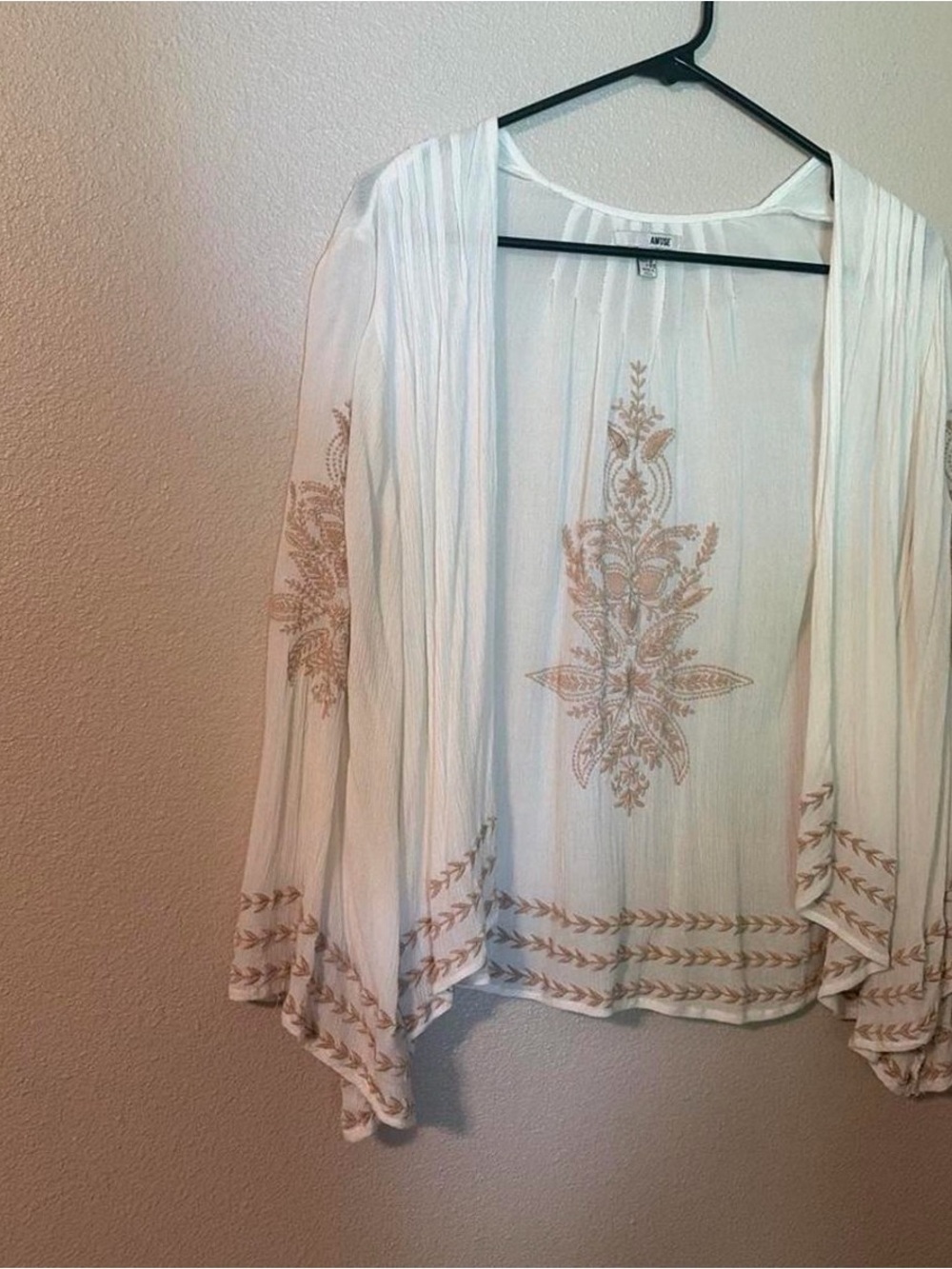 Amuse Society Embroidered Boho Open-Front Cardigan